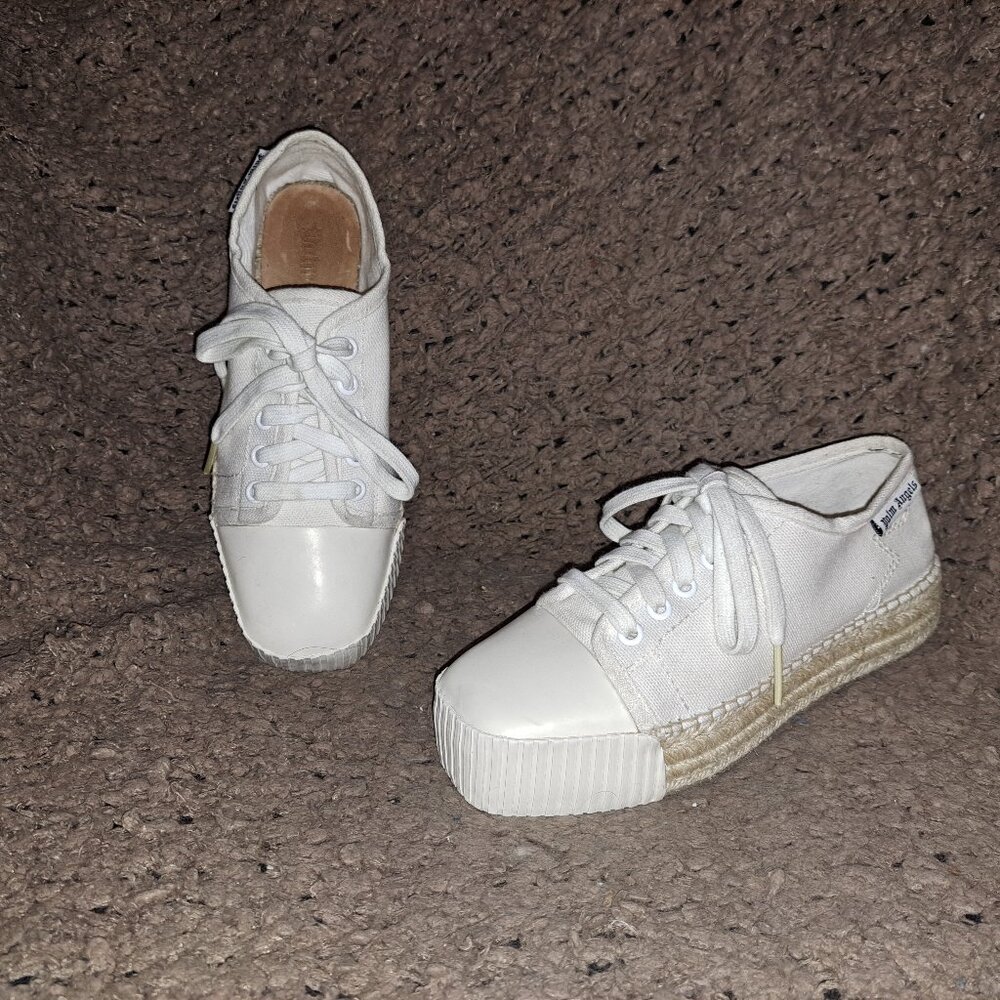 PALM ANGELS-Off White-Ivory Canvas Espadrille Sneakers-Lace Up-Sz 36-Excellent
